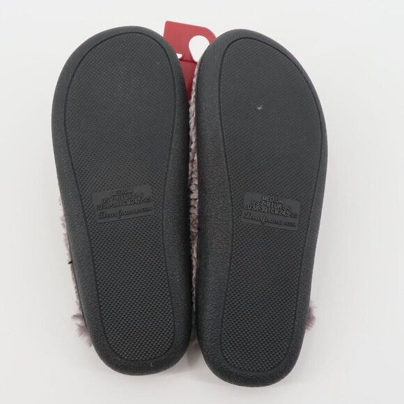 Dearfoams Women Medium 7-8 Grey Chenille Cable Knit Faux Fur Slide Slippers NEW - Picture 10 of 13